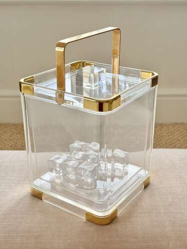 Large Hans Turnwald gilt & lucite ice bucket C1970