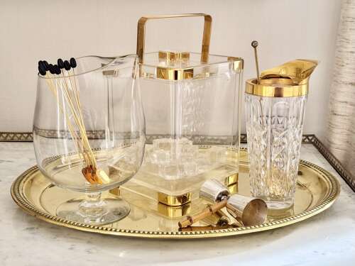 Large Hans Turnwald gilt & lucite ice bucket C1970
