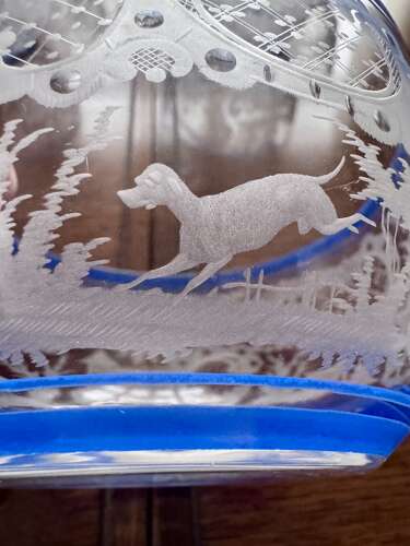 An outstanding set of a ten Art Deco wheel etched glass bowls hand applied blue e