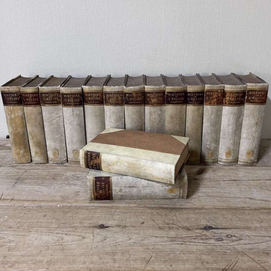 Set Large antique Vellum half bound books 1889 &lsquo;Histoire de l&rsquo;Eglise&rsquo;