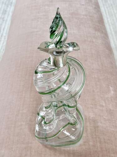 Victorian green spiral Glug decanter with silver collar Hallmark 1900