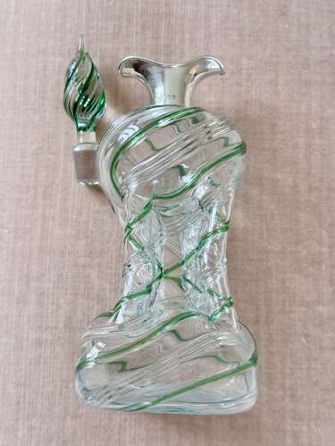 Victorian green spiral Glug decanter with silver collar Hallmark 1900
