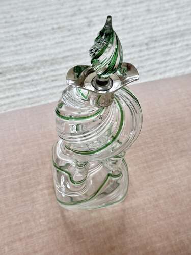 Victorian green spiral Glug decanter with silver collar Hallmark 1900