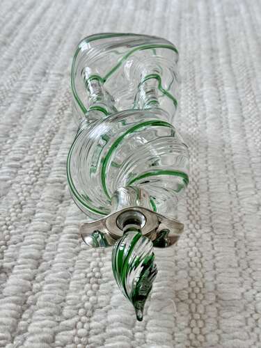 Victorian green spiral Glug decanter with silver collar Hallmark 1900