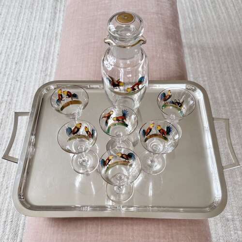 Art Deco cockerel cocktail shaker/decanter & glasses C1930