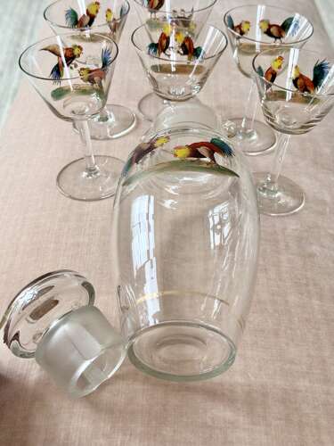 Art Deco cockerel cocktail shaker/decanter & glasses C1930