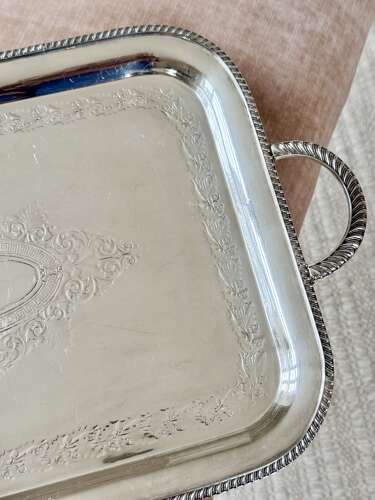 Edwardian twin handled silver plated serving tray C1910