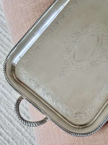 Edwardian twin handled silver plated serving tray C1910