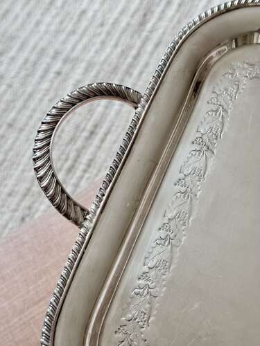 Edwardian twin handled silver plated serving tray C1910
