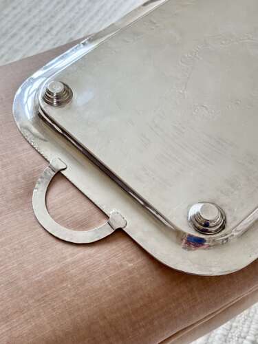Edwardian twin handled silver plated serving tray C1910