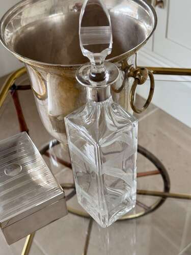 Art Deco silver collar crystal decanter by Hukin & Heath date 1929