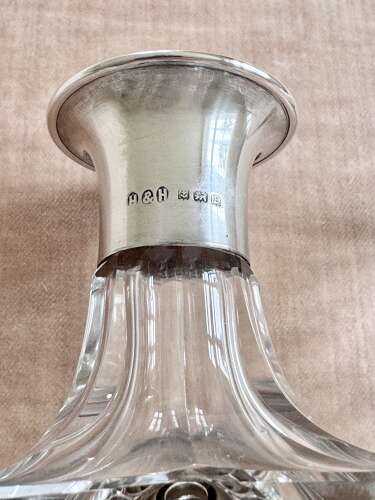 Art Deco silver collar crystal decanter by Hukin & Heath date 1929