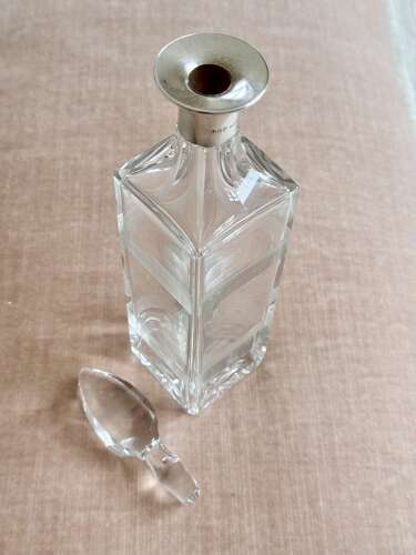Art Deco silver collar crystal decanter by Hukin & Heath date 1929