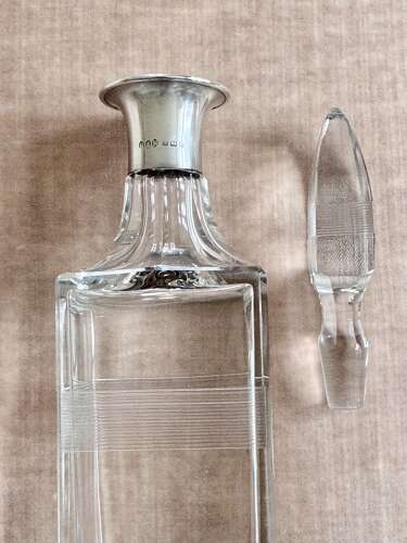 Art Deco silver collar crystal decanter by Hukin & Heath date 1929