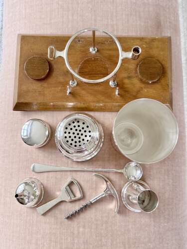 Art Deco silver plated bar cocktail making set by Walker & Hall C1920
