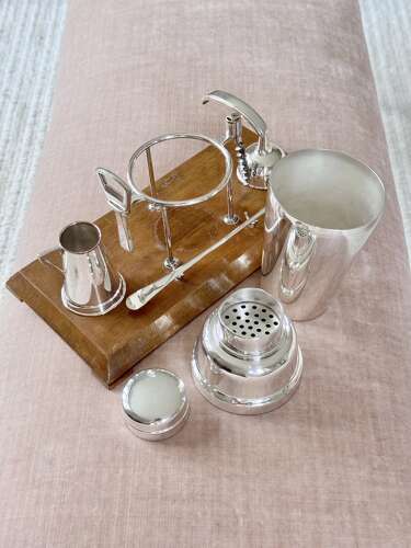 Art Deco silver plated bar cocktail making set by Walker & Hall C1920