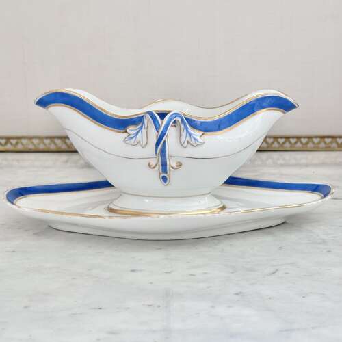 Old Paris Porcelain cobalt blue & gold gravy or sauce boat
