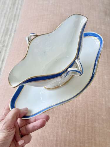 Old Paris Porcelain cobalt blue & gold gravy or sauce boat