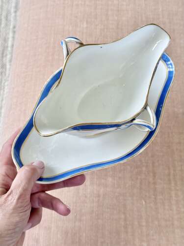 Old Paris Porcelain cobalt blue & gold gravy or sauce boat