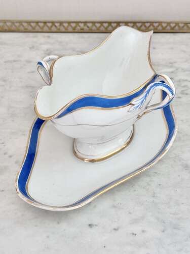 Old Paris Porcelain cobalt blue & gold gravy or sauce boat