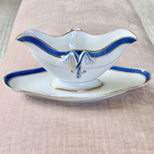 Old Paris Porcelain cobalt blue & gold gravy or sauce boat