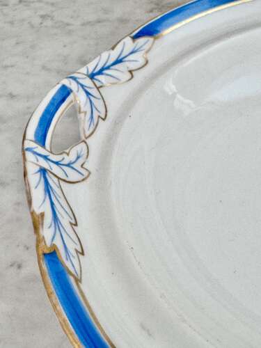 Pair Old Paris Porcelain cobalt blue & gold pedestal serving dishes