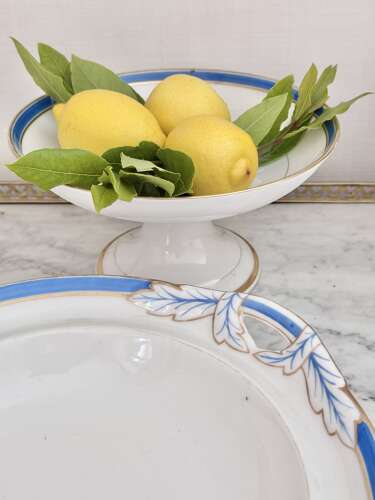 Pair Old Paris Porcelain cobalt blue & gold pedestal serving dishes