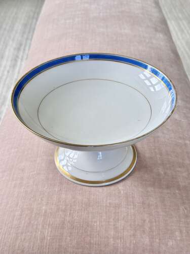 Pair Old Paris Porcelain cobalt blue & gold pedestal serving dishes