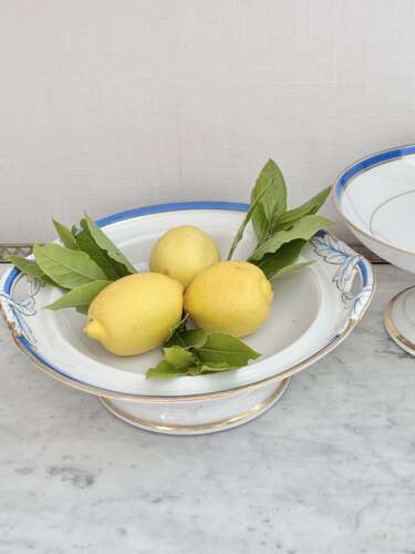 Pair Old Paris Porcelain cobalt blue & gold pedestal serving dishes