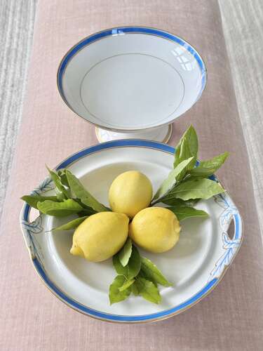 Pair Old Paris Porcelain cobalt blue & gold pedestal serving dishes