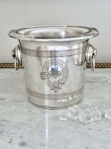 Victorian French engraved triple bottle champagne wine bucket cooler