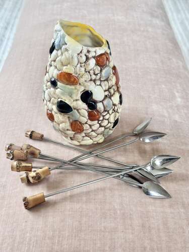 Smart Art Deco handpainted jug & set bamboo cocktail spoons