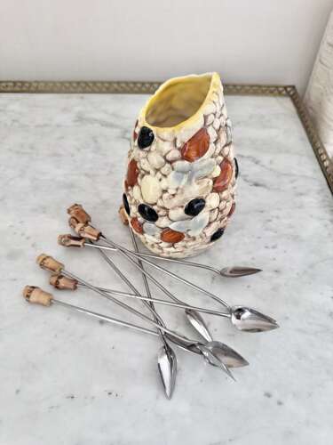 Smart Art Deco handpainted jug & set bamboo cocktail spoons
