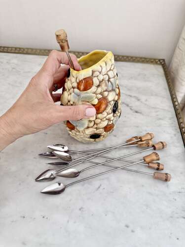 Smart Art Deco handpainted jug & set bamboo cocktail spoons