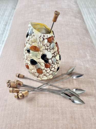 Smart Art Deco handpainted jug & set bamboo cocktail spoons