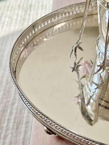 Superb oval silver plated pierced rim gallery drinks tray