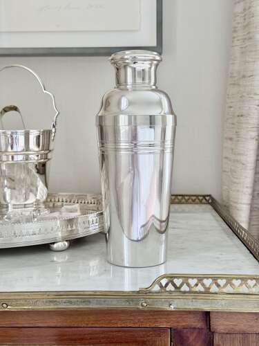 Tall Art Deco French silver plated cocktail shaker
