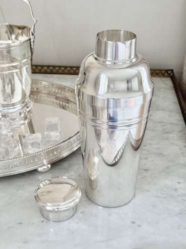 Tall Art Deco French silver plated cocktail shaker
