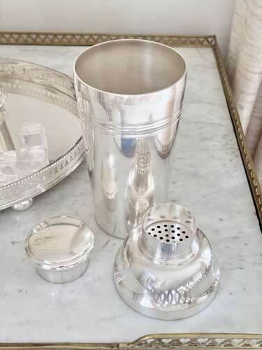Tall Art Deco French silver plated cocktail shaker