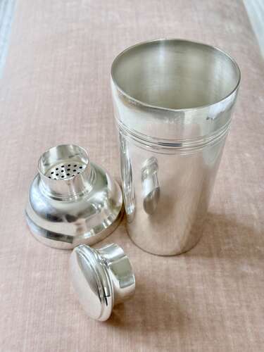 Tall Art Deco French silver plated cocktail shaker