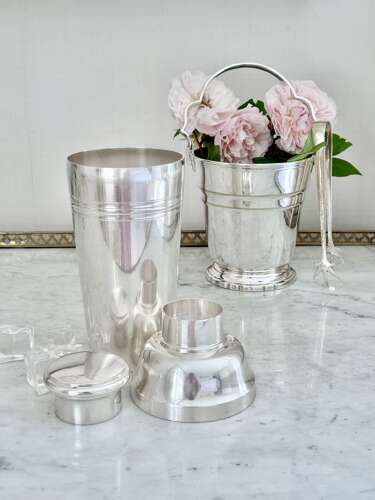 Tall Art Deco French silver plated cocktail shaker