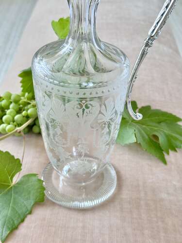 Rare Victorian etched glass & silver plated claret wine jug