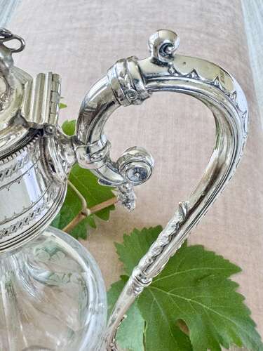 Rare Victorian etched glass & silver plated claret wine jug