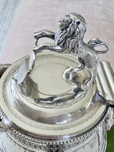 Rare Victorian etched glass & silver plated claret wine jug