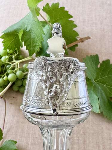 Rare Victorian etched glass & silver plated claret wine jug