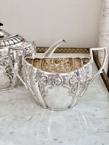 Elegant Victorian silver plated 3 piece tea service C1870 by John Round & Son