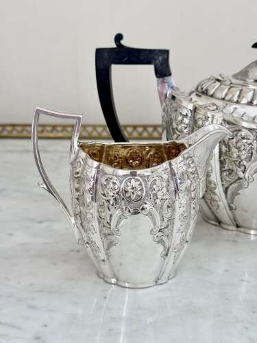 Elegant Victorian silver plated 3 piece tea service C1870 by John Round & Son