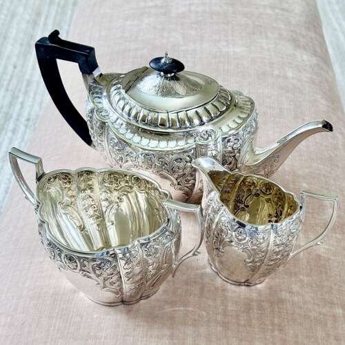 Elegant Victorian silver plated 3 piece tea service C1870 by John Round & Son