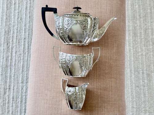 Elegant Victorian silver plated 3 piece tea service C1870 by John Round & Son