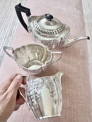Elegant Victorian silver plated 3 piece tea service C1870 by John Round & Son